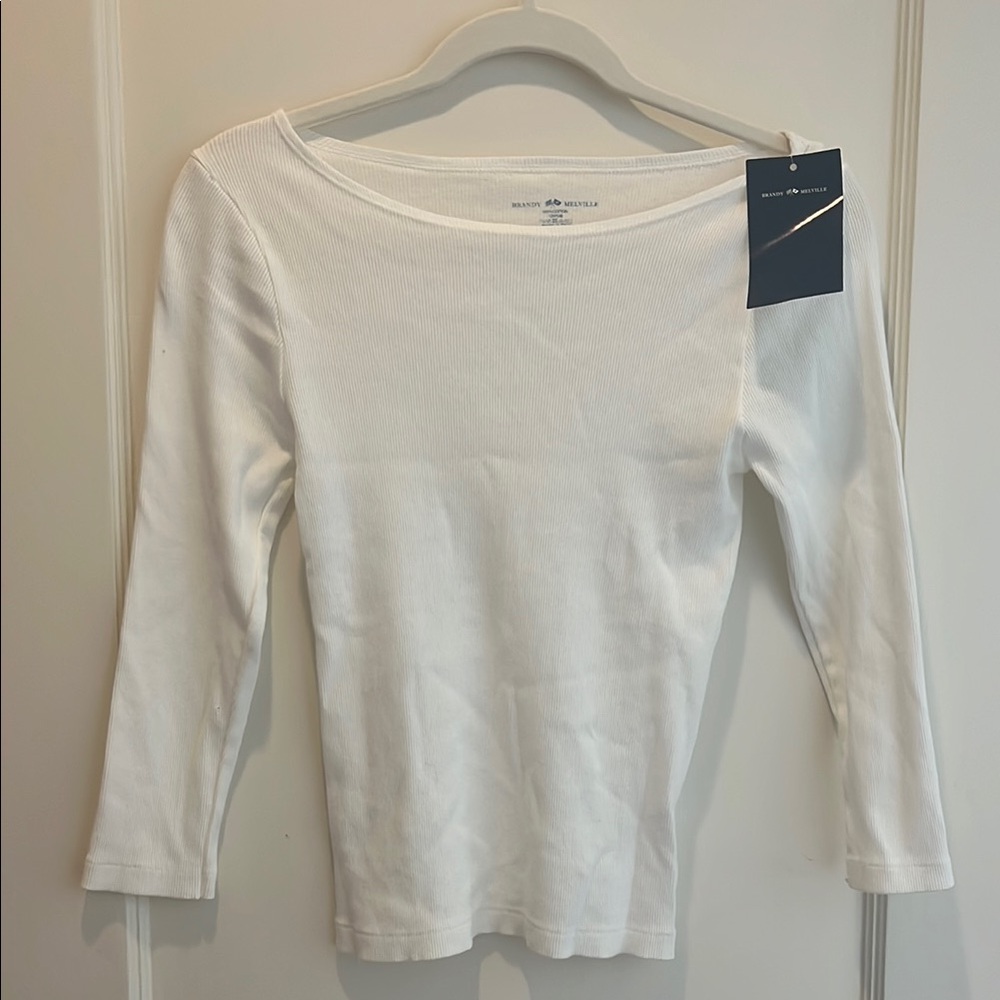 White Ribbed 3/4 Sleeve Top